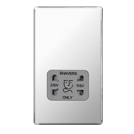 BG Shaver Socket 115/230V Dual Voltage (Screwless) - Polished Chrome / Grey - Unbeatable Bathrooms