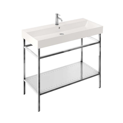 Britton Shoreditch 1000mm Frame Furniture Stand & Basin - Polished Stainless Steel - Unbeatable Bathrooms