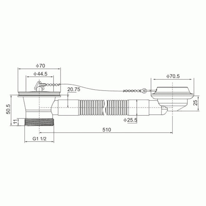 Flova Bath Waste with Parking Plug and Chain - Unbeatable Bathrooms