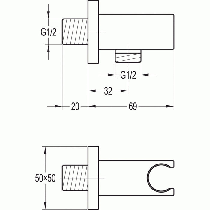 Flova Square Wall Outlet Elbow with Handset Holder - Unbeatable Bathrooms