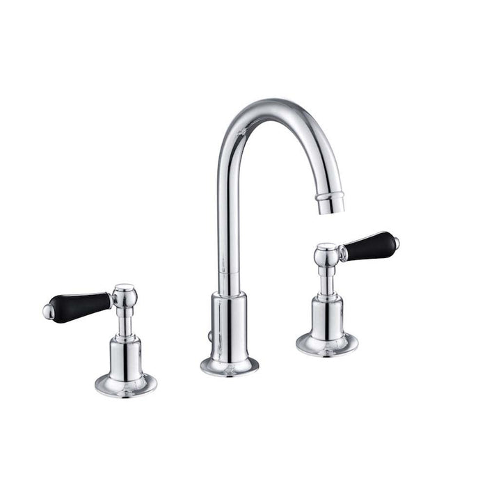 JTP Grosvenor Black Lever 3 Hole Basin Mixer Tap Swivel Spout - Unbeatable Bathrooms