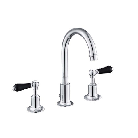 JTP Grosvenor Black Lever 3 Hole Basin Mixer Tap Swivel Spout - Unbeatable Bathrooms