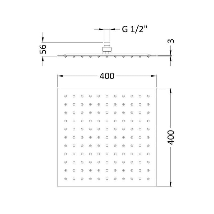 Hudson Reed Slim Stainless Steel Square Fixed Head - Unbeatable Bathrooms