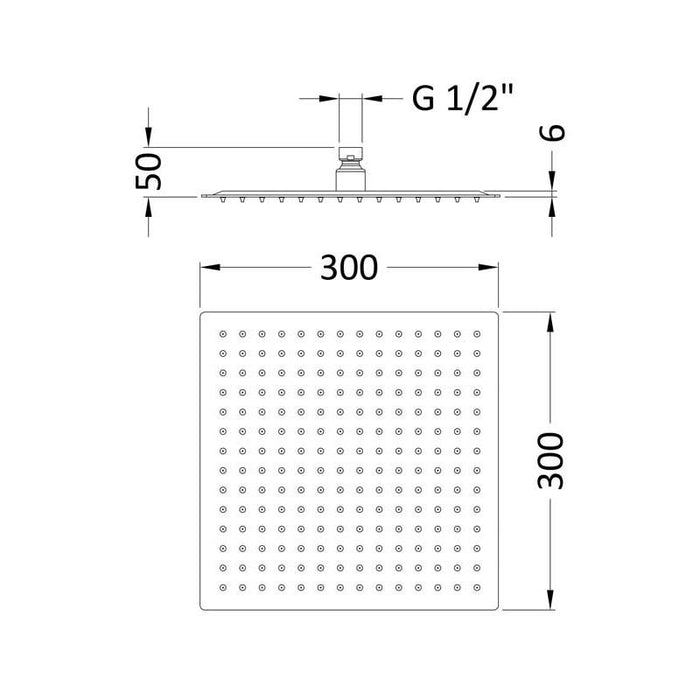 Hudson Reed Slim Stainless Steel Square Fixed Head - Unbeatable Bathrooms