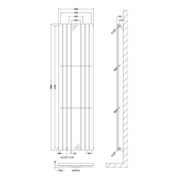Hudson Reed Single Panel Radiator with Mirror 180cm x 49.9cm - Unbeatable Bathrooms