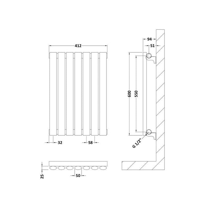 Hudson Reed Horizontal Single Panel Radiator 60cm x 41.2cm - Unbeatable Bathrooms