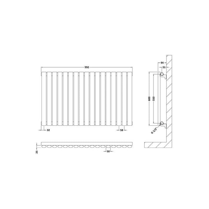 Hudson Reed Revive Horizontal Single Panel Radiator - Unbeatable Bathrooms