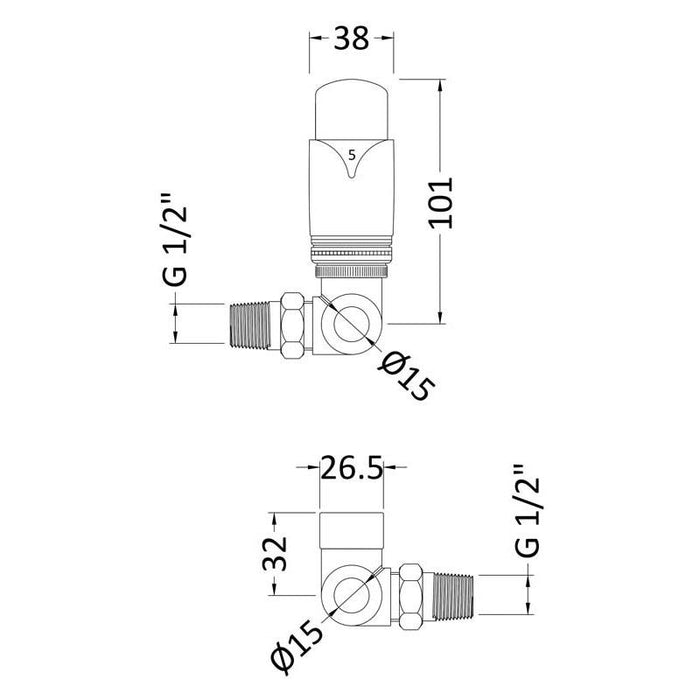 Hudson Reed Corner Luxury Thermo Rad Valve - Unbeatable Bathrooms