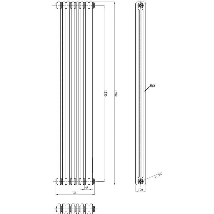 Hudson Reed Colosseum Wall Mounted Triple Radiator - Unbeatable Bathrooms