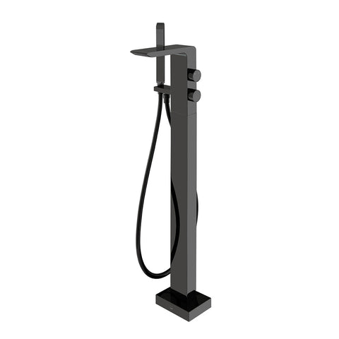 Vado Omika Noir Floor Standing Bath Shower Mixer + Shower Kit - Polished Black - Unbeatable Bathrooms