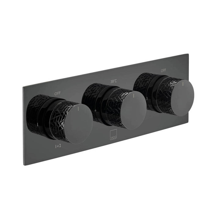 Vado Omika Noir Three Outlet Horizontal Tablet Thermostatic Shower Valve - Polished Black - Unbeatable Bathrooms