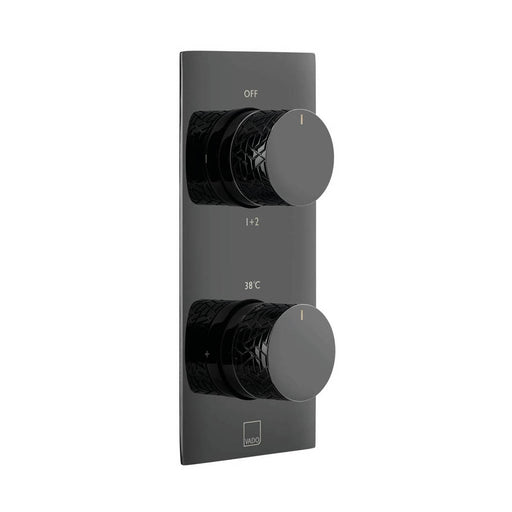 Vado Omika Noir Two Outlet Vertical Tablet Thermostatic Shower Valve - Polished Black - Unbeatable Bathrooms