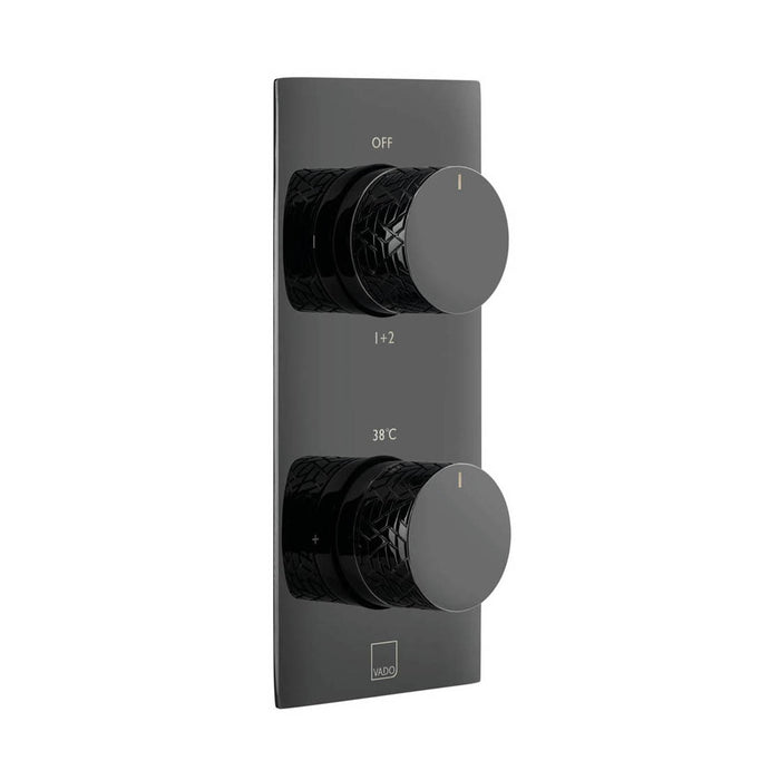 Vado Omika Noir Two Outlet Vertical Tablet Thermostatic Shower Valve - Polished Black - Unbeatable Bathrooms