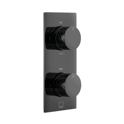 Vado Omika Noir Two Outlet Vertical Tablet Thermostatic Shower Valve - Polished Black - Unbeatable Bathrooms