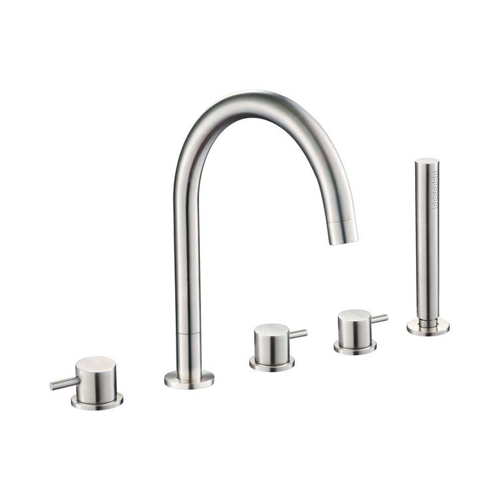 JTP Inox 5 Hole Bath Shower Mixer Tap with Extractable Hand Shower Swivel Spout & Diverter - Unbeatable Bathrooms