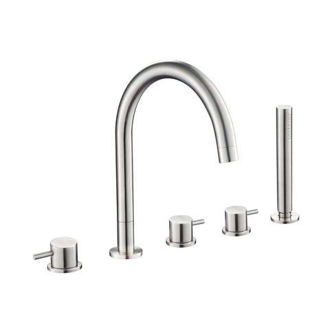 JTP Inox 5 Hole Bath Shower Mixer Tap with Extractable Hand Shower Swivel Spout & Diverter - Unbeatable Bathrooms