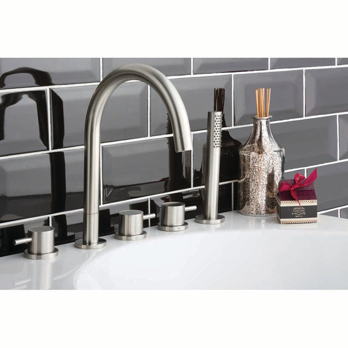 JTP Inox 5 Hole Bath Shower Mixer Tap with Extractable Hand Shower Swivel Spout & Diverter - Unbeatable Bathrooms
