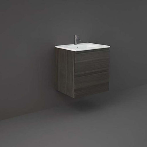 RAK Joy 600mm Vanity Unit - Wall Hung 2 Drawer Unit in Moka Walnut - Unbeatable Bathrooms