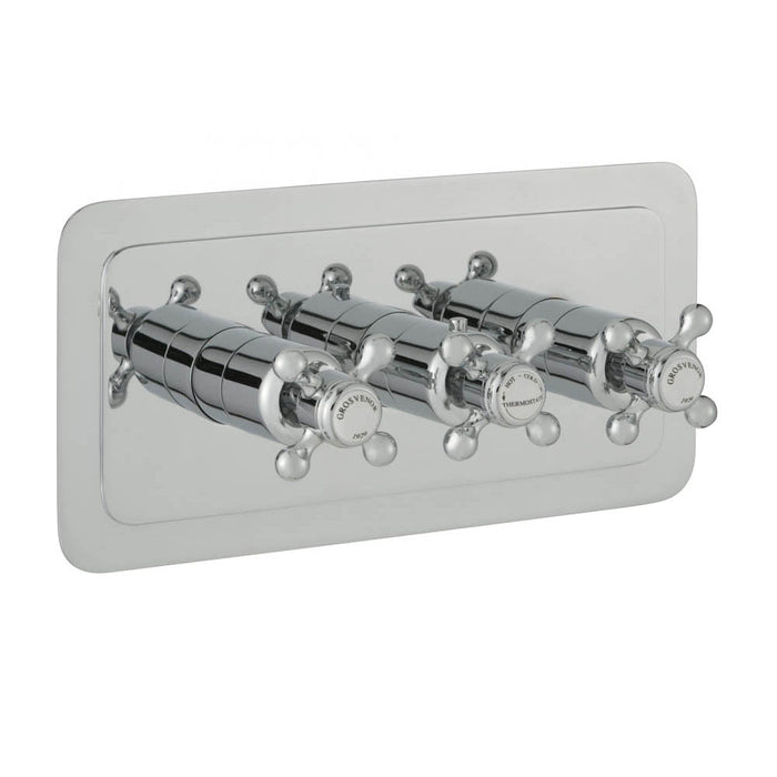 JTP Grosvenor Cross Thermostatic Concealed 2 Outlet 3 Controls Shower Valve Horizontal - Unbeatable Bathrooms