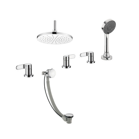 JTP Vue 4 Hole 3 Outlet Bath Shower Mixer Tap & Overhead Shower - Unbeatable Bathrooms