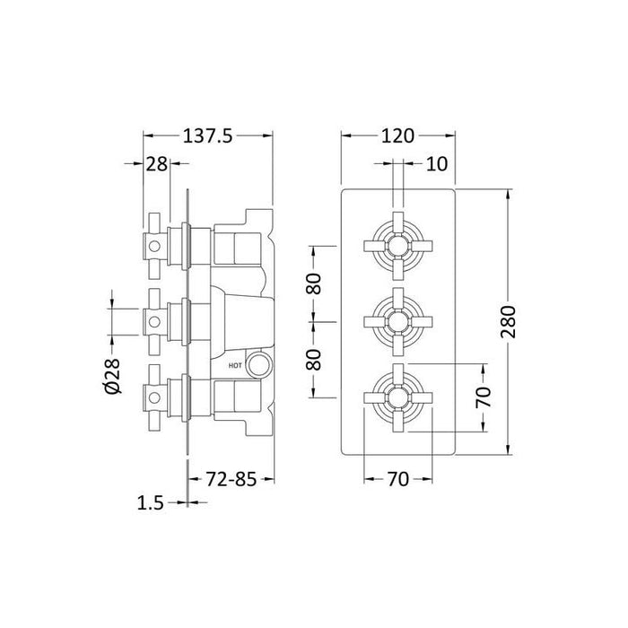 Hudson Reed Kristal Triple Thermostatic Shower Valve - Unbeatable Bathrooms