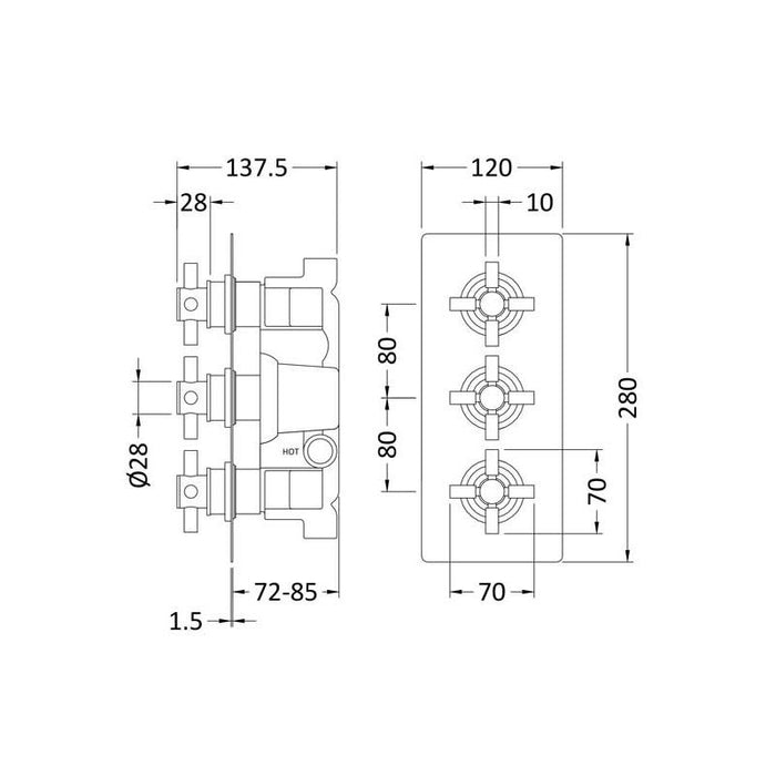 Hudson Reed Kristal Triple Thermostatic Shower Valve - Unbeatable Bathrooms
