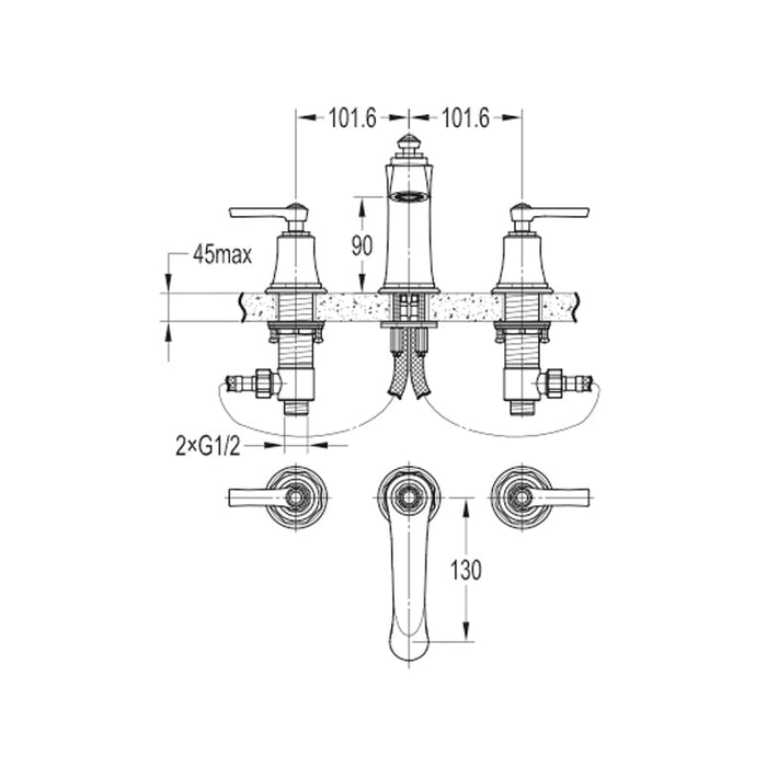 Flova Liberty 3-Hole Basin Mixer with Clicker Waste Set - Unbeatable Bathrooms