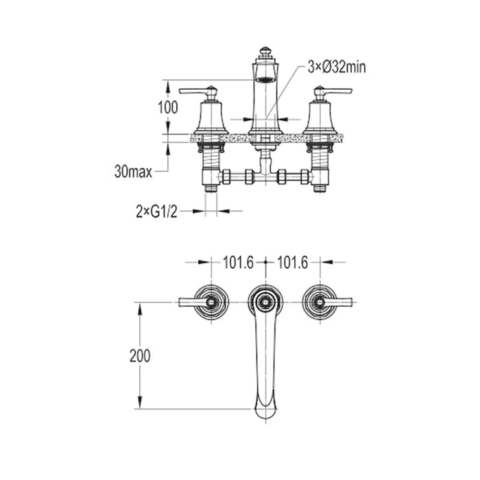 Flova Liberty 3-Hole Deck Mounted Bath Filler - Unbeatable Bathrooms