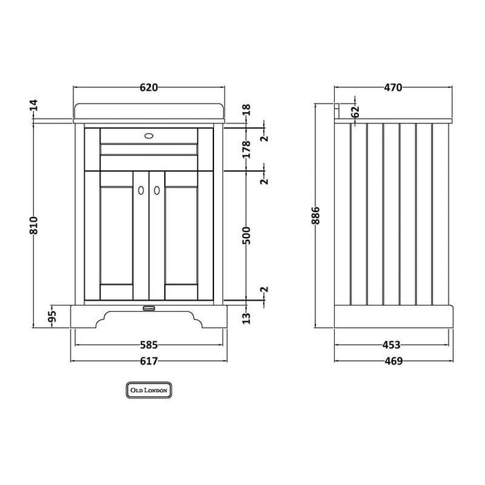 Hudson Reed Old London Vanity Unit with Marble Top - Floor Standing Unit - Unbeatable Bathrooms