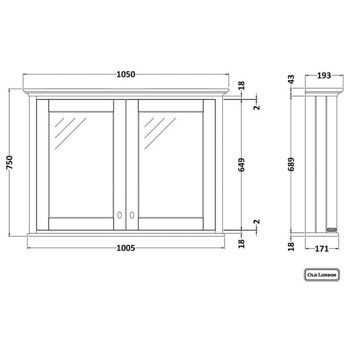 Hudson Reed Old London 105cm Two Door Mirror Cabinet - Unbeatable Bathrooms