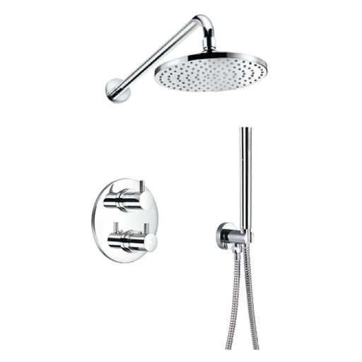 Flova Levo Thermostatic 2-Outlet Shower Valve with Fixed Head and Handshower Kit - Round - Unbeatable Bathrooms