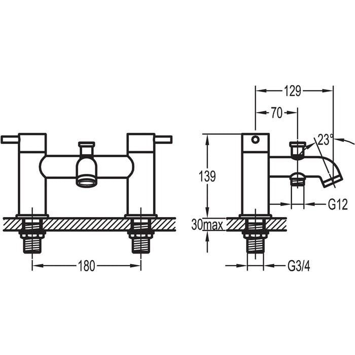 Flova Levo Deck Mounted Bath/Shower Mixer with Shower Set - Unbeatable Bathrooms