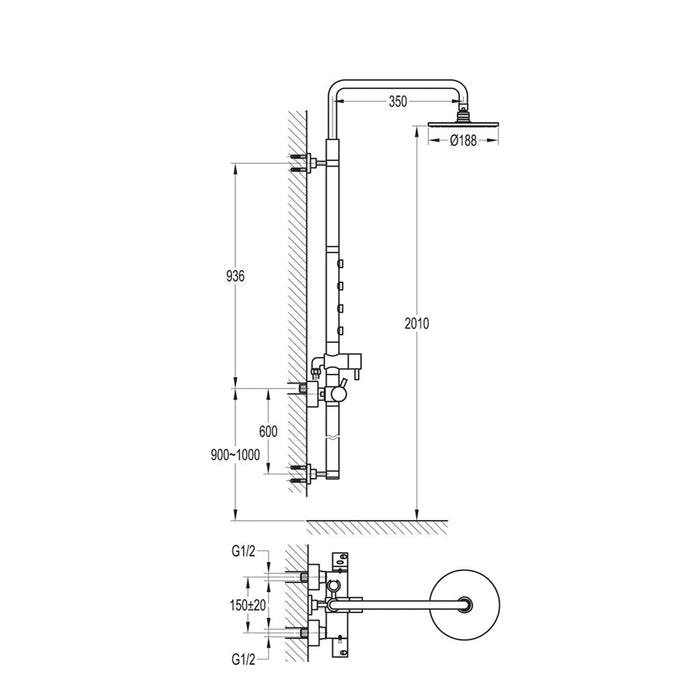 Flova Levo Thermostatic Exposed Shower Column with Hand Shower Set, Body Jets and Over Head Shower - Unbeatable Bathrooms