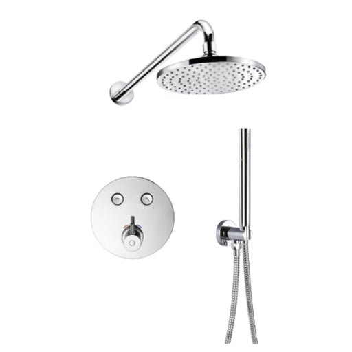 Flova Levo Goclick&reg; Thermostatic 2-Outlet Shower Valve with Fixed Head and Handshower Kit - Round - Unbeatable Bathrooms