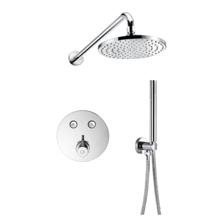 Flova Levo Goclick&reg; Thermostatic 2-Outlet Shower Valve with Fixed Head and Handshower Kit - Round - Unbeatable Bathrooms