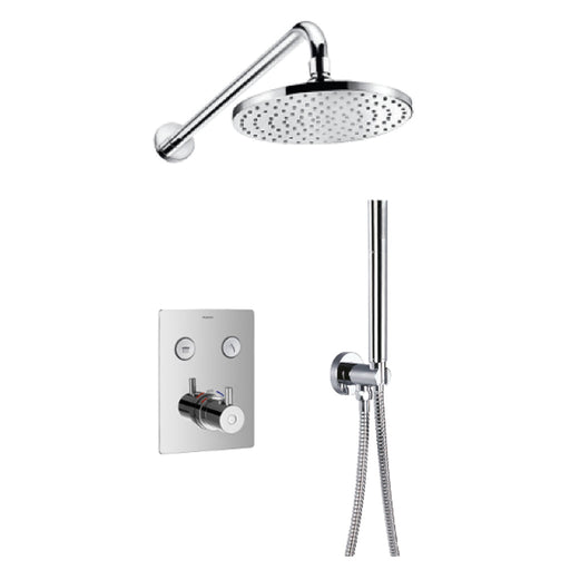 Flova Levo Goclick&reg; Thermostatic 2-Outlet Shower Valve with Fixed Head and Handshower Kit - Square - Unbeatable Bathrooms