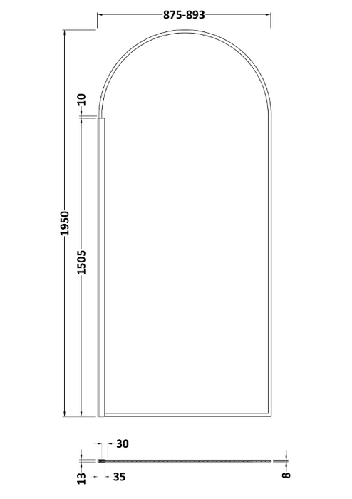 Hudson Reed Black Arched Wet Room Shower Screen 900mm Wide - 8mm Glass - Unbeatable Bathrooms