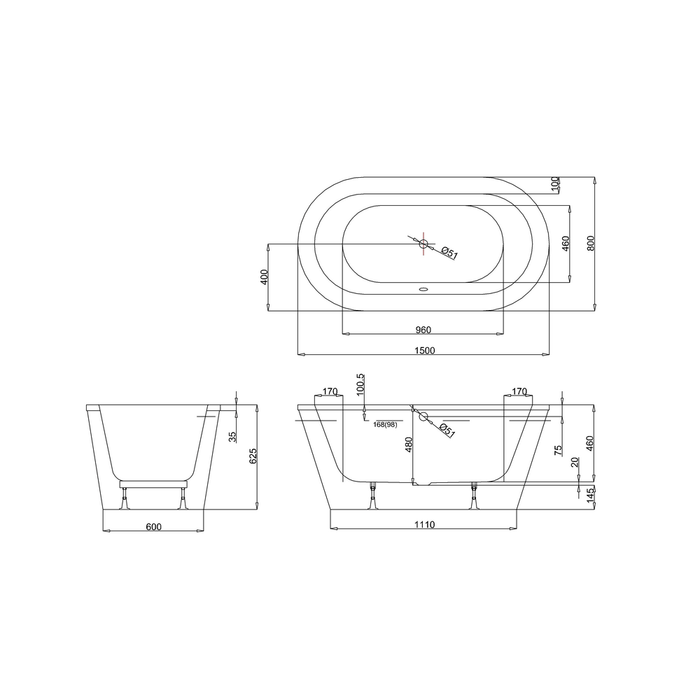 Britton Nouveau Petite 1500mm Freestanding Bath - Unbeatable Bathrooms