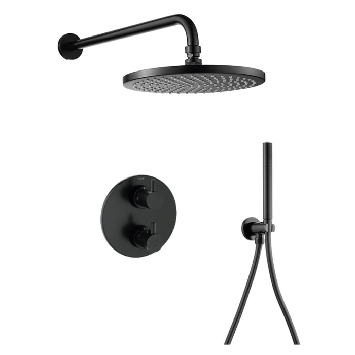Flova Levo Thermostatic 2 Outlet Shower Valve with Fixed Head and Hand Shower Kit - Round - Unbeatable Bathrooms