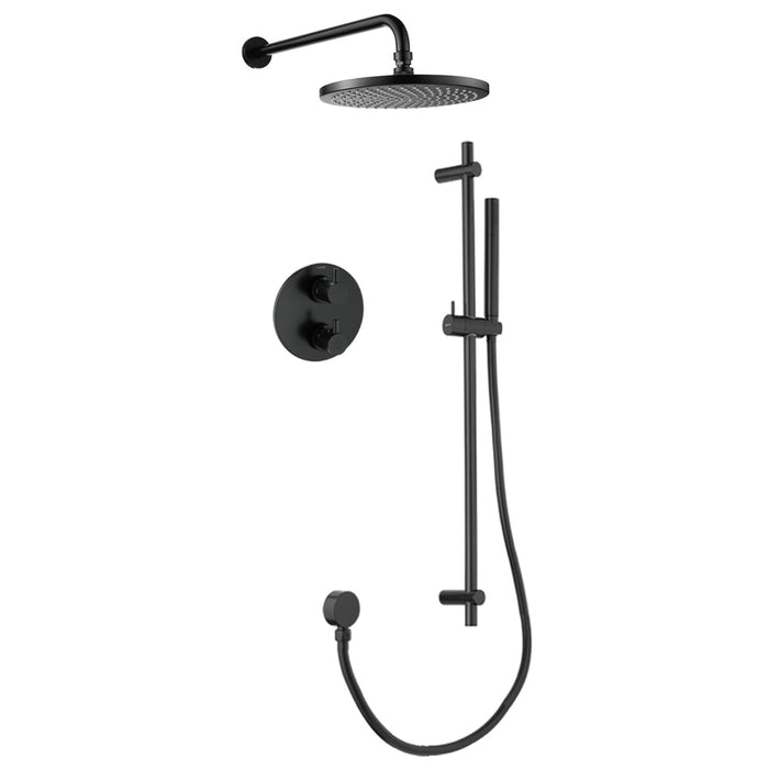 Flova Levo Thermostatic 2 Outlet Shower Valve with Fixed Head and Slide Rail Kit - Round - Unbeatable Bathrooms