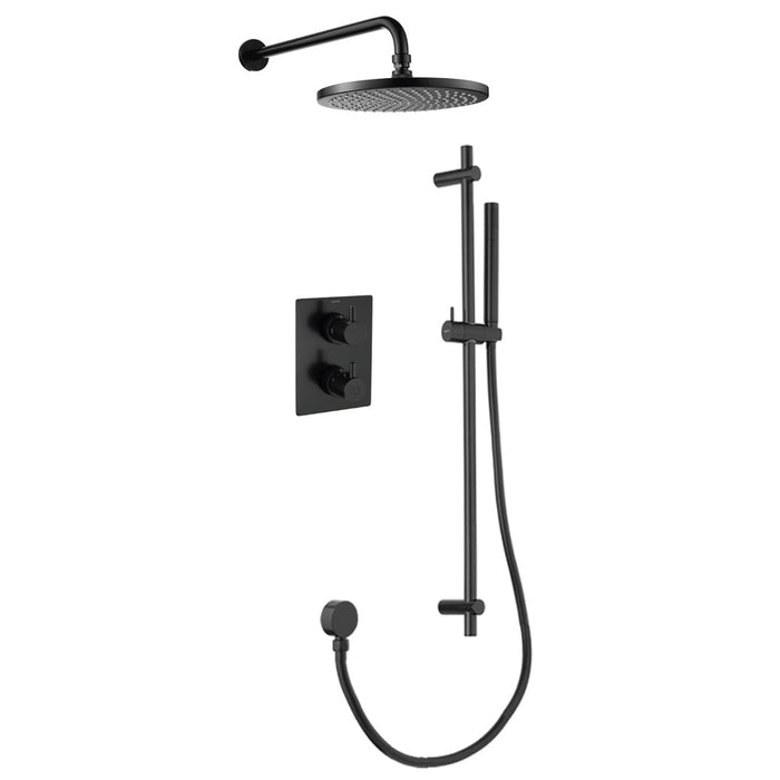 Flova Levo Thermostatic 2 Outlet Shower Valve with Fixed Head and Slide Rail Kit - Square - Unbeatable Bathrooms