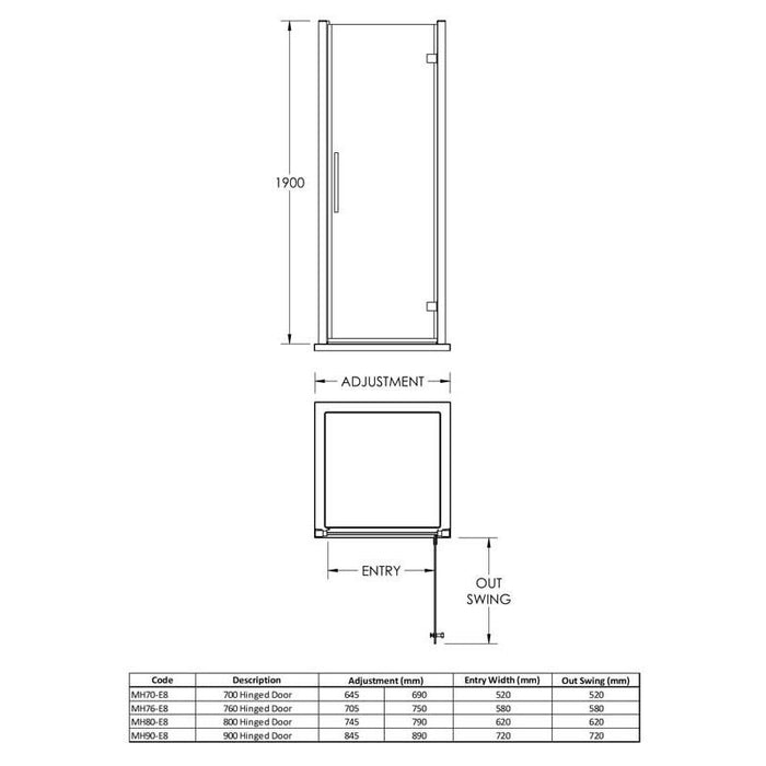Hudson Reed Apex Hinged Shower Door - Unbeatable Bathrooms