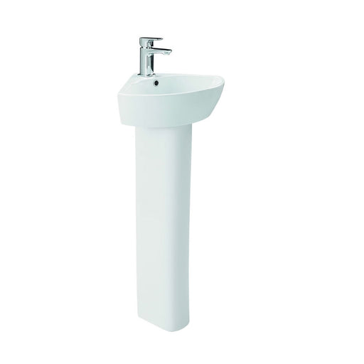 Britton MyHome 450mm 1TH Corner Full Pedestal Cloakroom Basin - Unbeatable Bathrooms