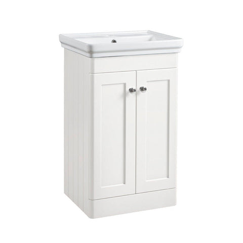 Tavistock Marston 500mm Floor Standing 2 Door Vanity Unit & Basin - Paper White - Unbeatable Bathrooms