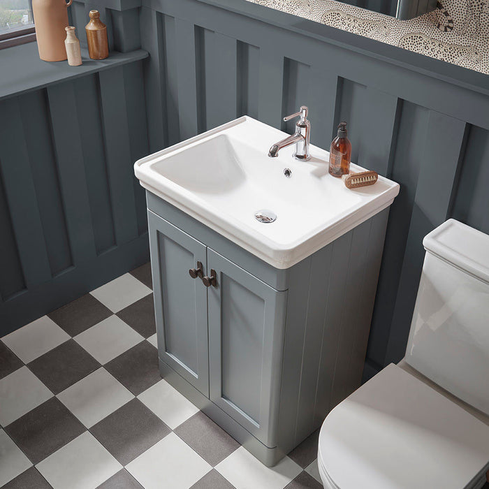 Tavistock Marston 500mm Floor Standing 2 Door Vanity Unit & Basin - Matt Spruce - Unbeatable Bathrooms