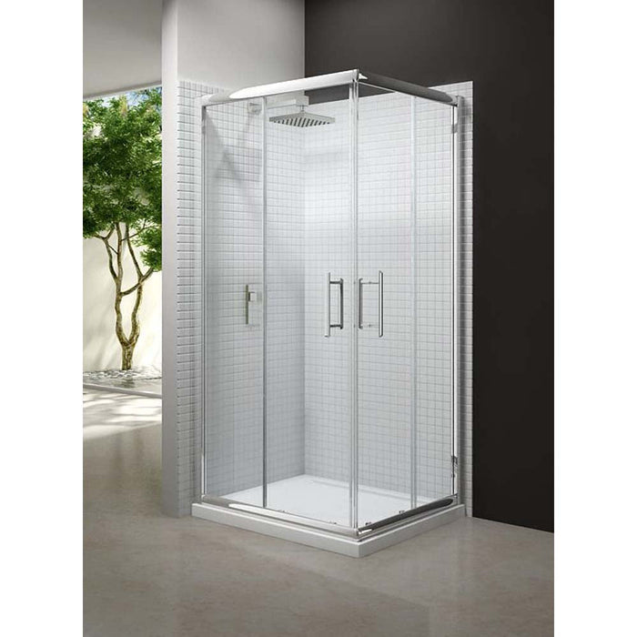 Merlyn 6 Series Square Corner Entry Shower Enclosure with 2 Sliding Doors & Merlyn MStone Tray - Unbeatable Bathrooms