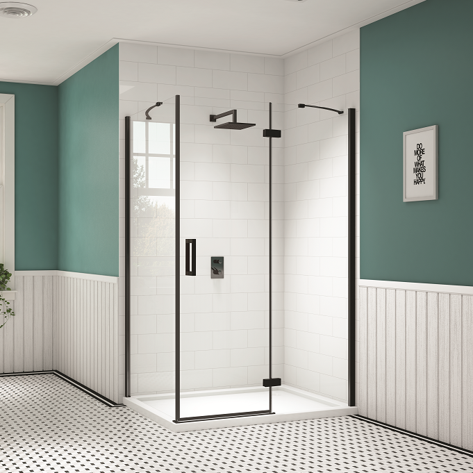 Merlyn Black Hinged Shower Door & Merlyn Mstone Tray - Unbeatable Bathrooms