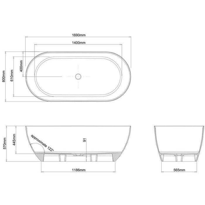 Clearwater Formoso Grande 1690 x 800mm Freestanding Bath in Matt White - Unbeatable Bathrooms