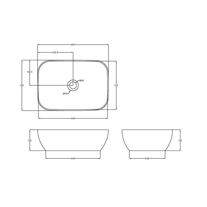 Hudson Reed 455mm 0TH Rectangular Countertop Vessel Basin - Unbeatable Bathrooms
