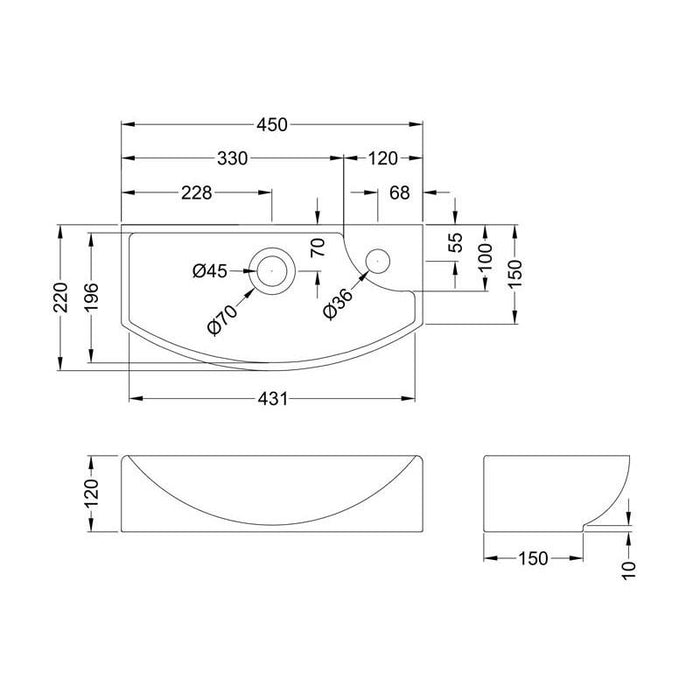 Hudson Reed 450mm 1TH Wall Hung Basin - Unbeatable Bathrooms